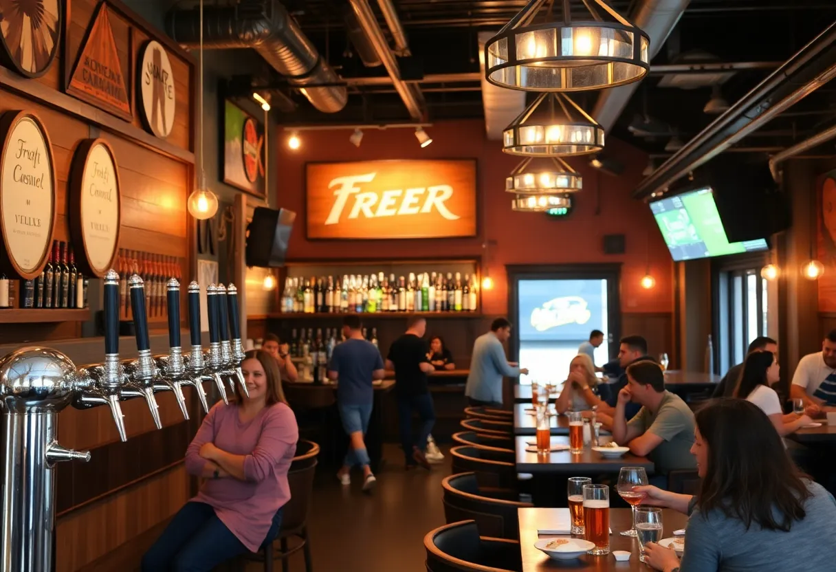 People enjoying craft beer and artisan cuisine at a new downtown venue