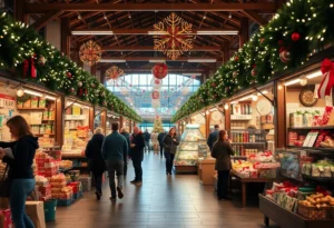 Shoppers enjoying holiday shopping at a local market in South Carolina