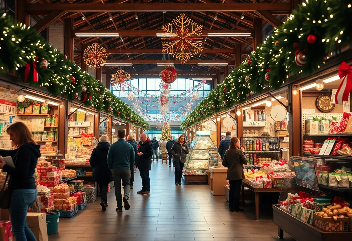 Shoppers enjoying holiday shopping at a local market in South Carolina