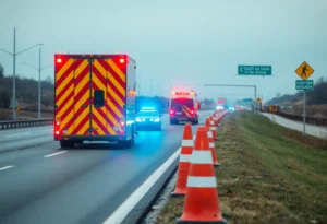 Emergency vehicles at the scene of a car crash on I-77 in York County