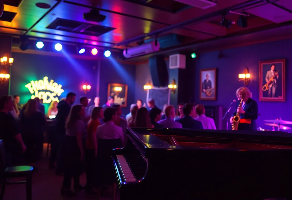 A jazz pianist performing in an intimate club setting.