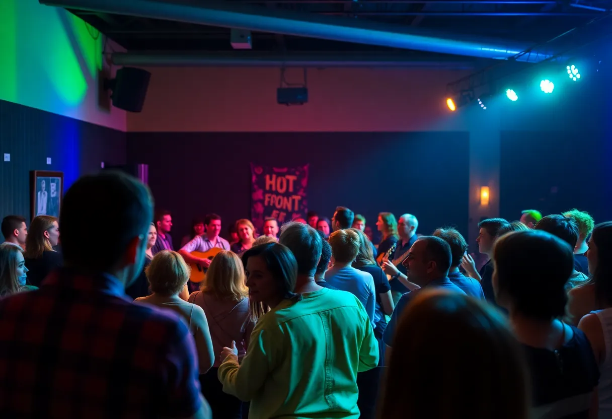 Audience enjoying a concert performance by Le Vent du Nord at BOMBYX Center.