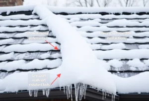 Snow covered roof at risk of ice dams
