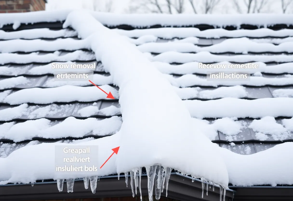 Snow covered roof at risk of ice dams