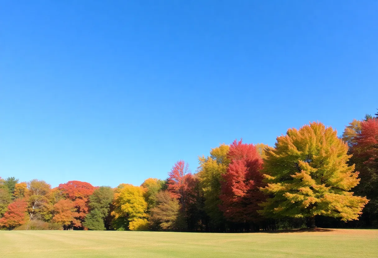 A picturesque autumn scene in Rock Hill with colorful leaves and clear skies