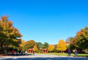 People enjoying a sunny autumn day in Rock Hill, SC