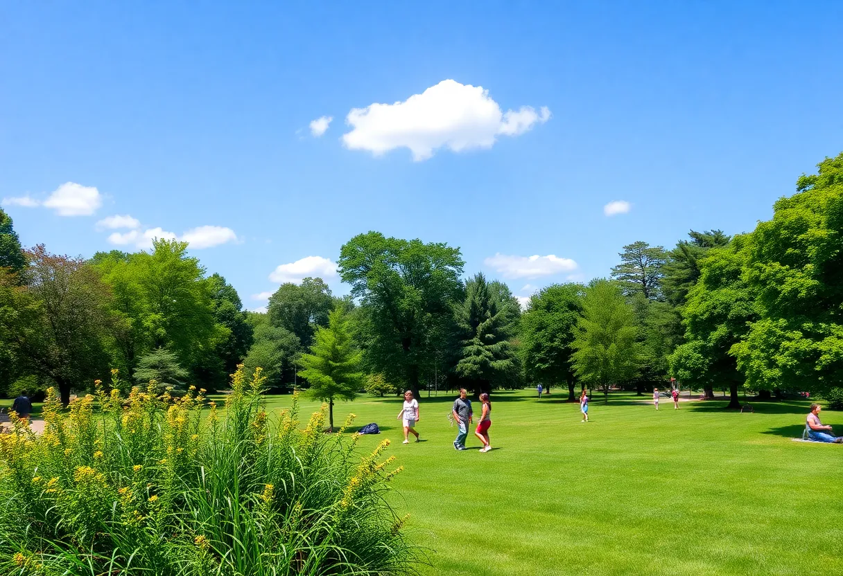 Clear and sunny weather in Rock Hill with people enjoying outdoor activities.