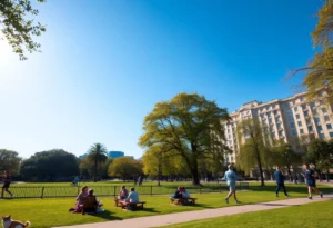 People enjoying outdoor activities in a sunlit park