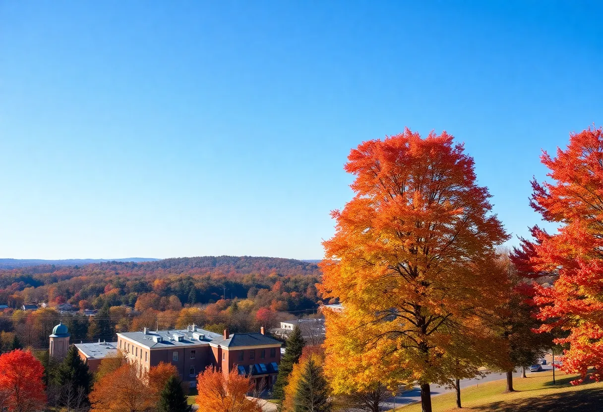 Clear skies over Rock Hill, SC, with autumn trees