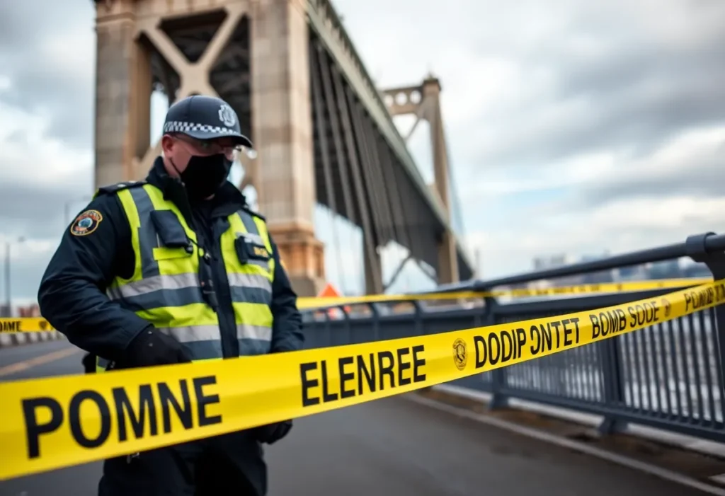 Police securing the US-21 bridge area after grenade discovery