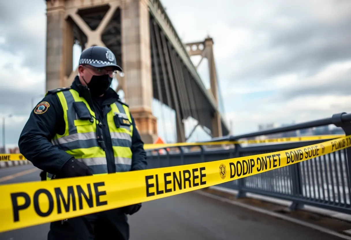 Police securing the US-21 bridge area after grenade discovery
