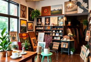 Community hub with café and local art at Rock Hill Vendor Mall