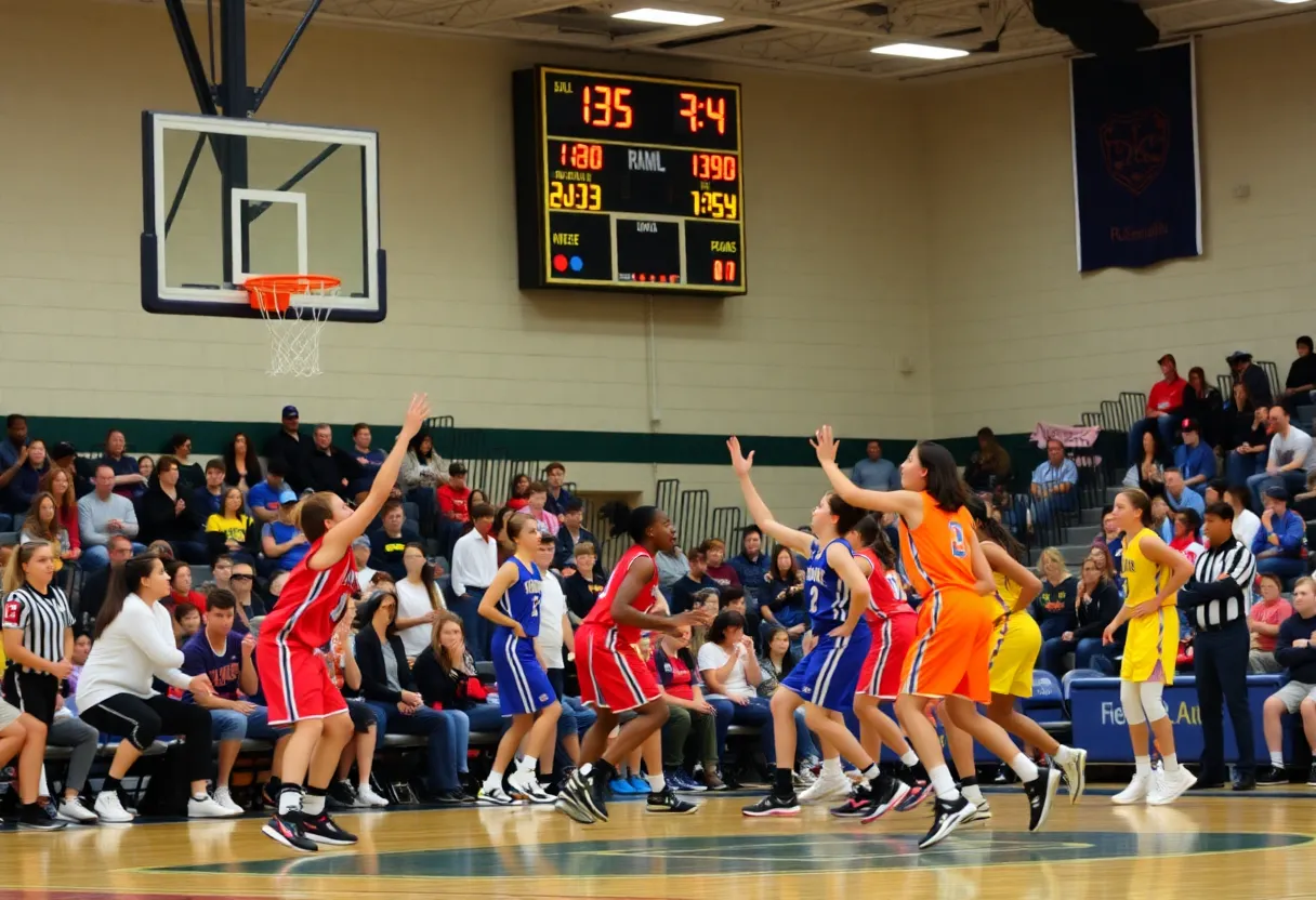 Rock Hill Blue Hawks playing against Joshua High School basketball team.