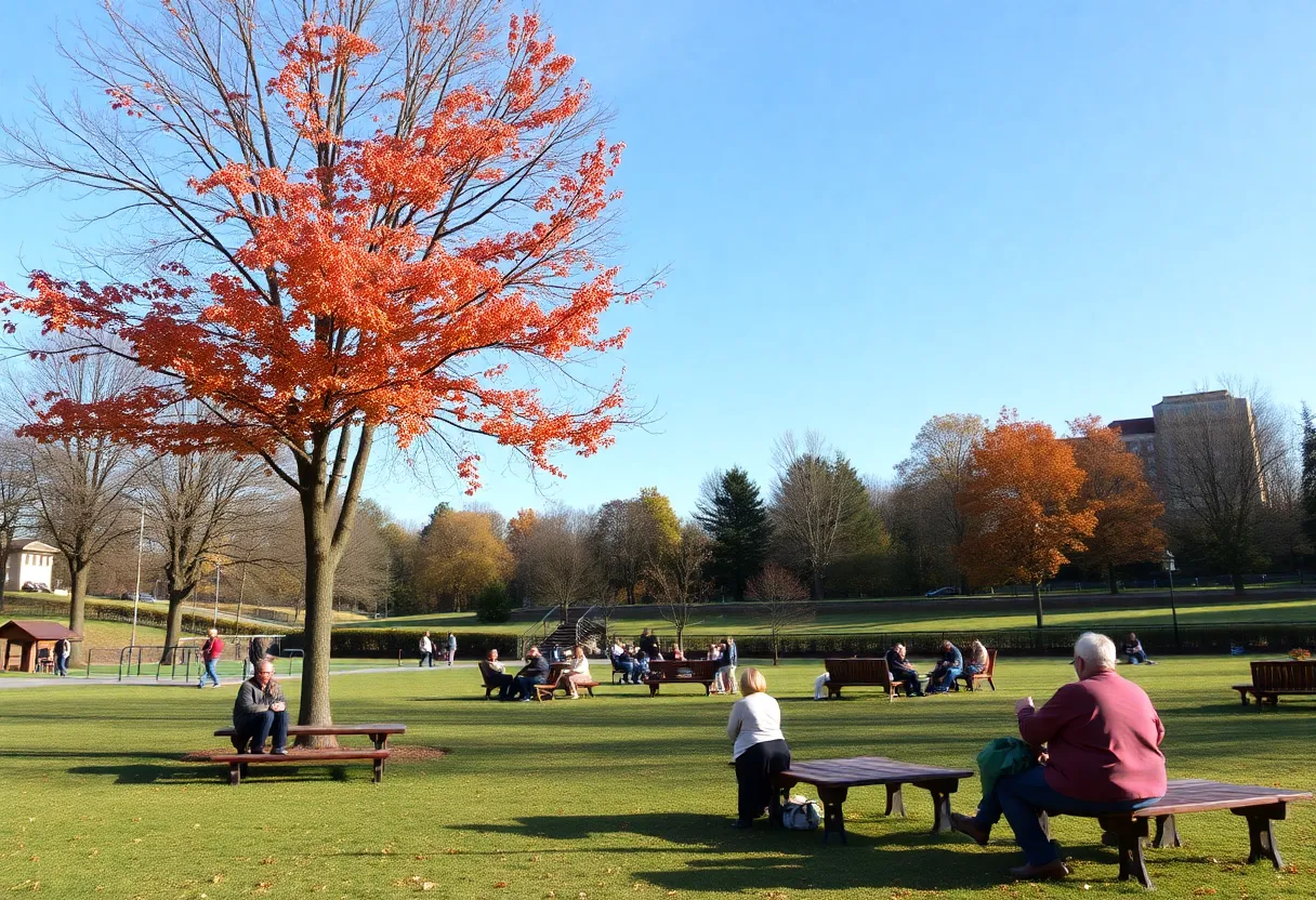 Rock Hill park with clear skies and autumn colors