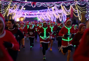 Participants in Christmas costumes at the Night Run