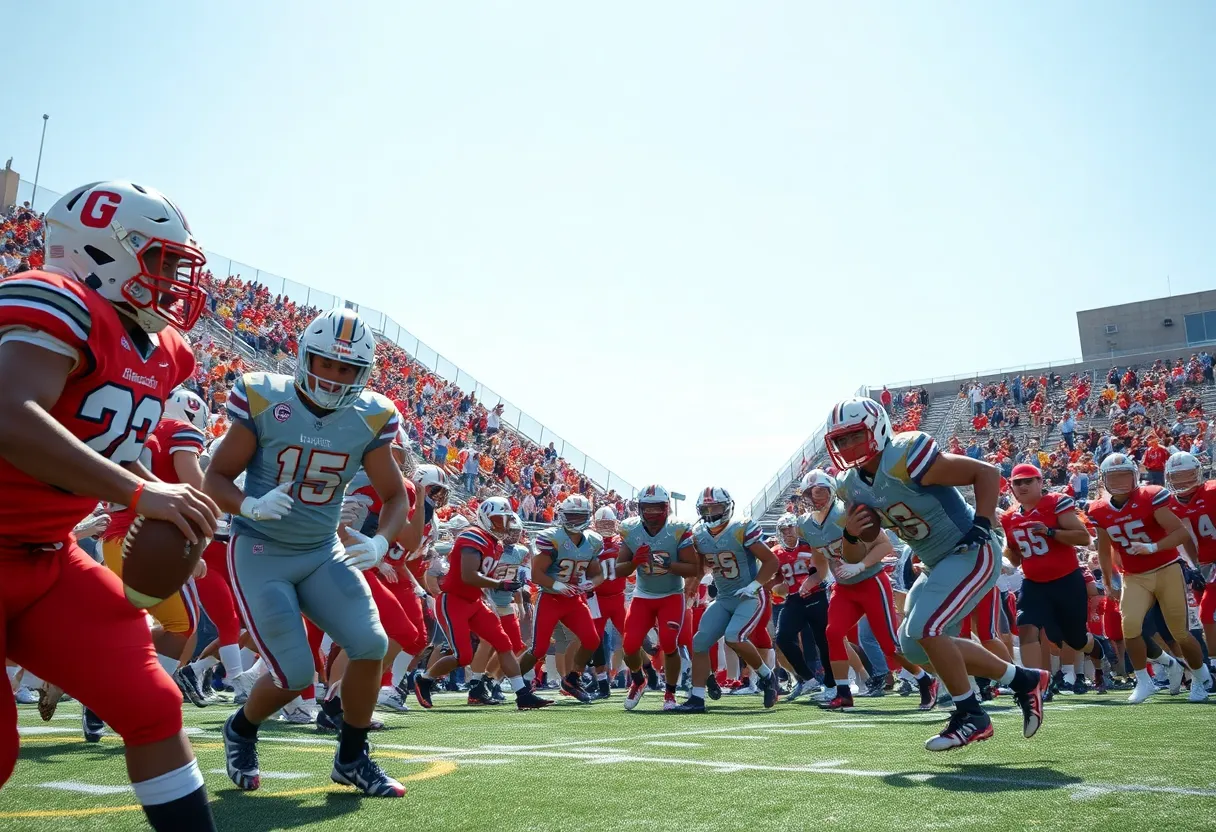 South Pointe High School football team playing in a playoff game