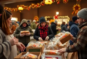 Volunteers distributing Thanksgiving meals to families in Rock Hill