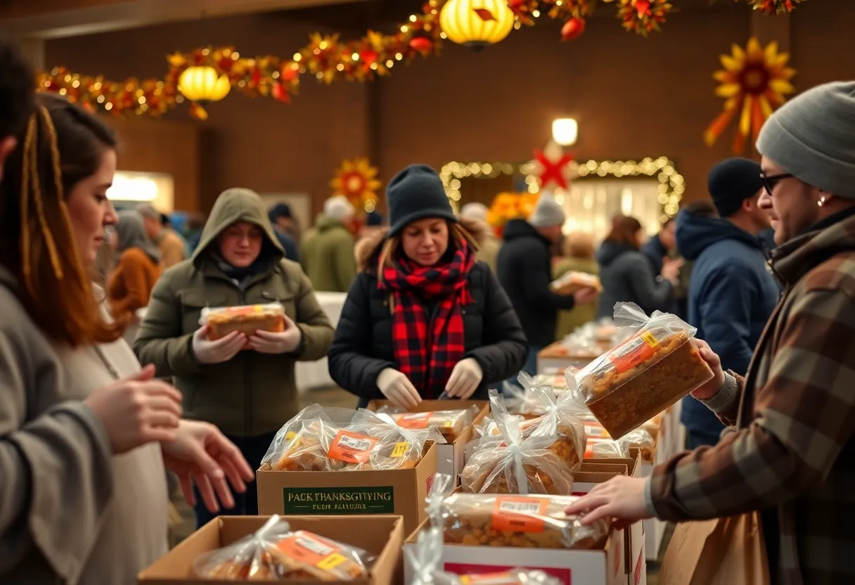 Volunteers distributing Thanksgiving meals to families in Rock Hill