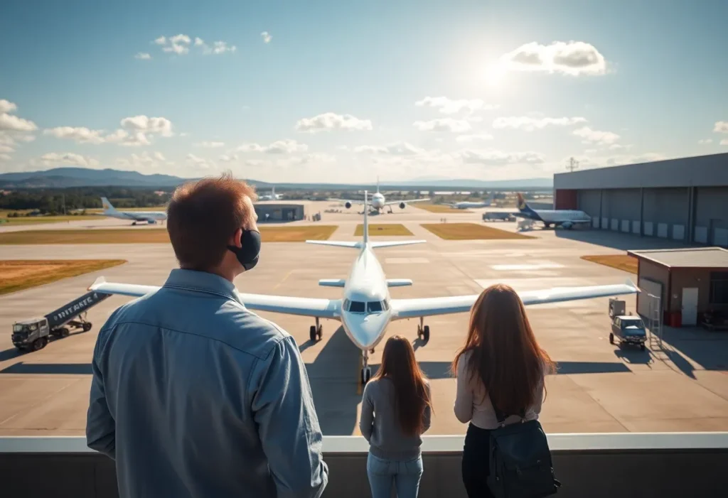 Winthrop University aviation training facility with aircraft and students.