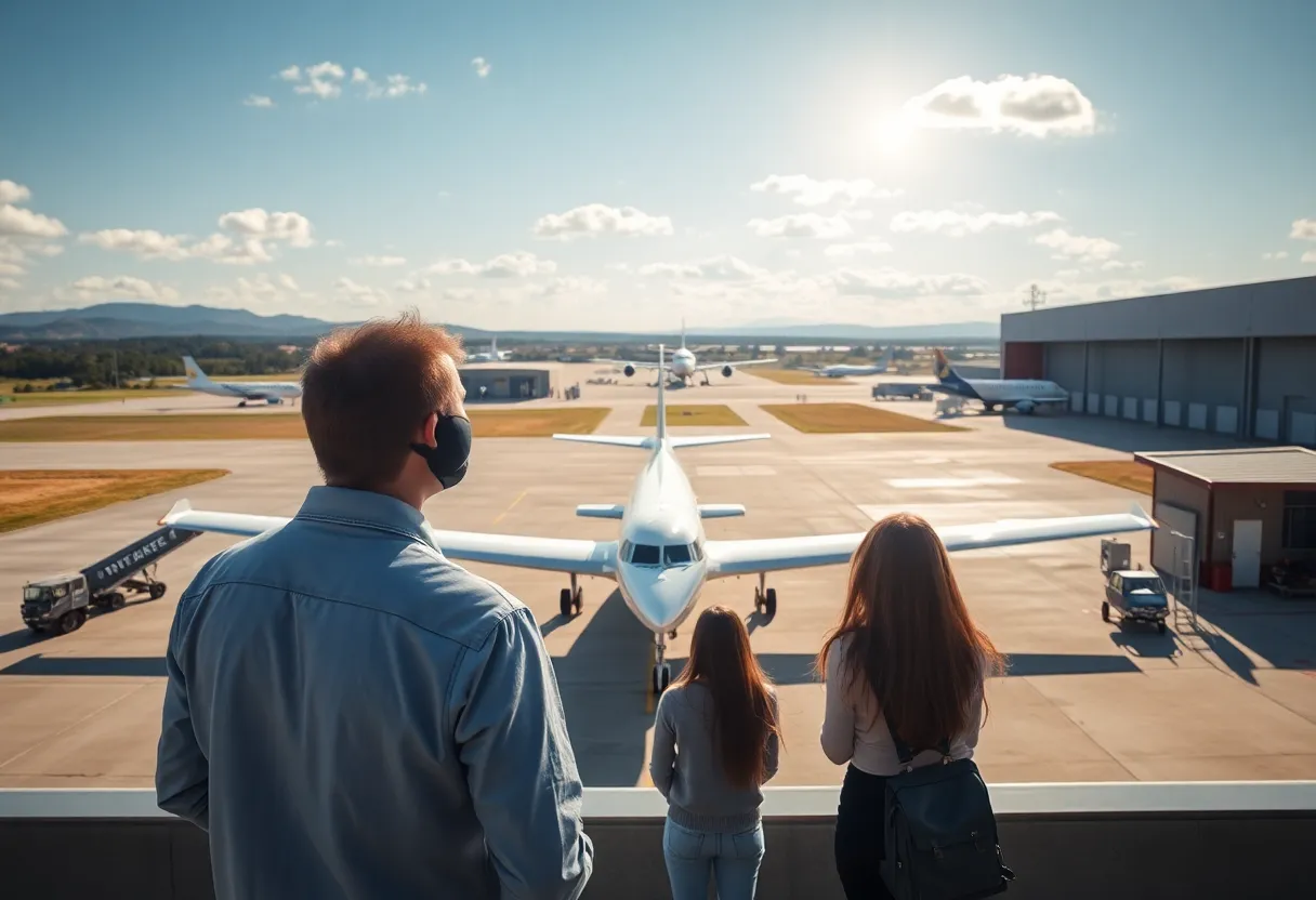 Winthrop University aviation training facility with aircraft and students.