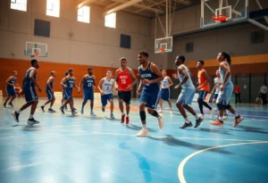 Gamecock women's basketball team with new recruit Alicia Tournebize on the court.