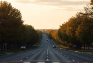 A peaceful road in Batesburg-Leesville surrounded by trees, emphasizing the importance of traffic safety.