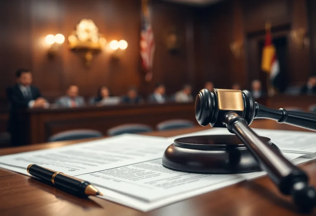 Courtroom scene representing legal charges against Blacc Zacc