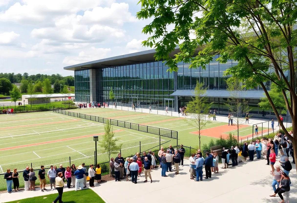 Exterior view of the Bleachery Fieldhouse, a sports facility in Rock Hill.