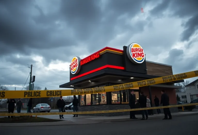 Exterior of Burger King with police activity following an armed robbery