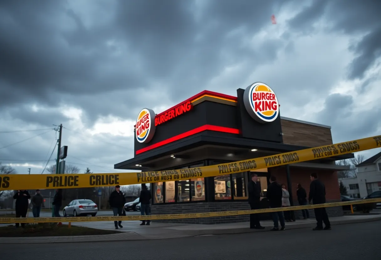 Exterior of Burger King with police activity following an armed robbery