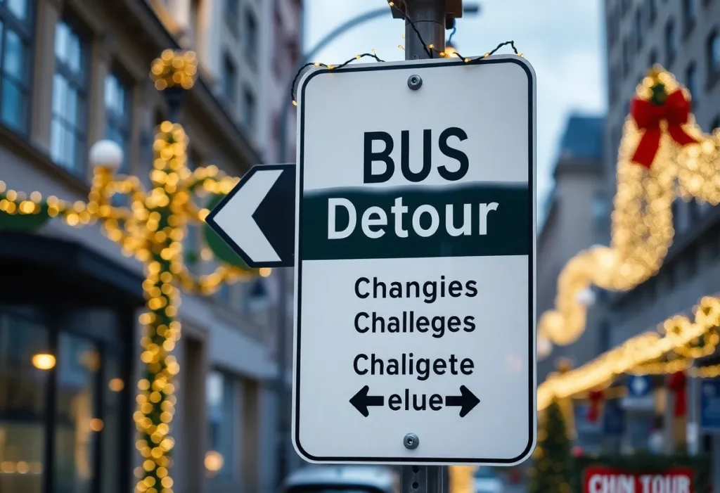 Sign indicating bus detour for ChristmasVille in Rock Hill