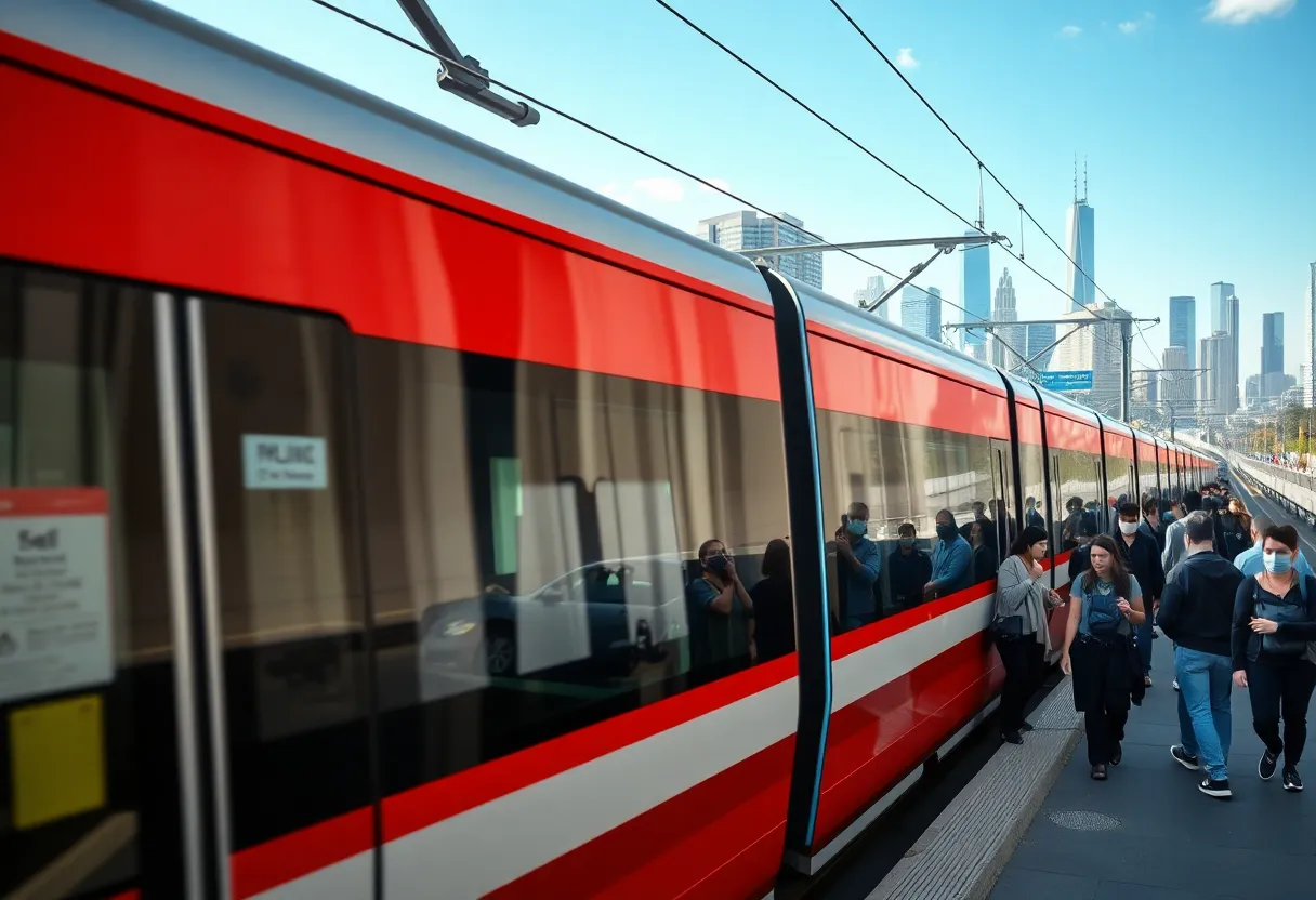 Charlotte light rail station with security measures in place.