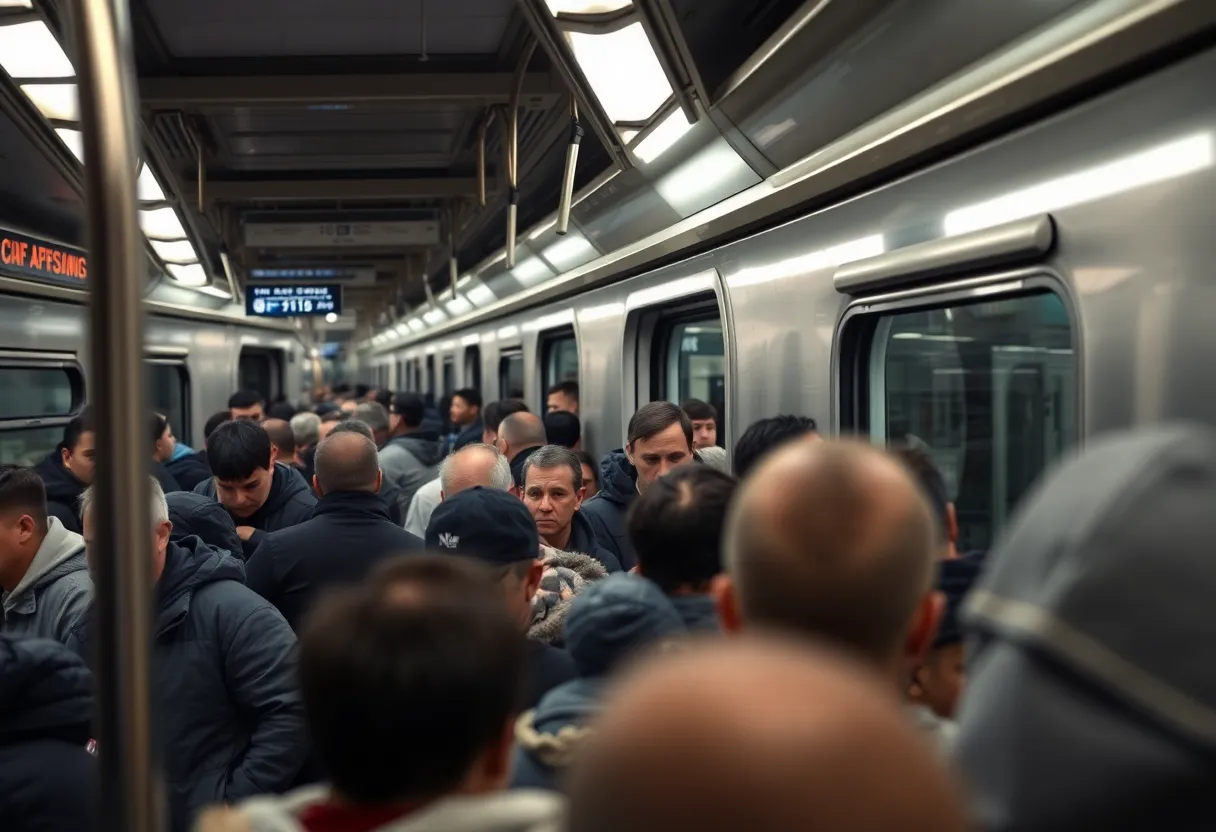 Commuters on Charlotte light rail with a focus on safety.