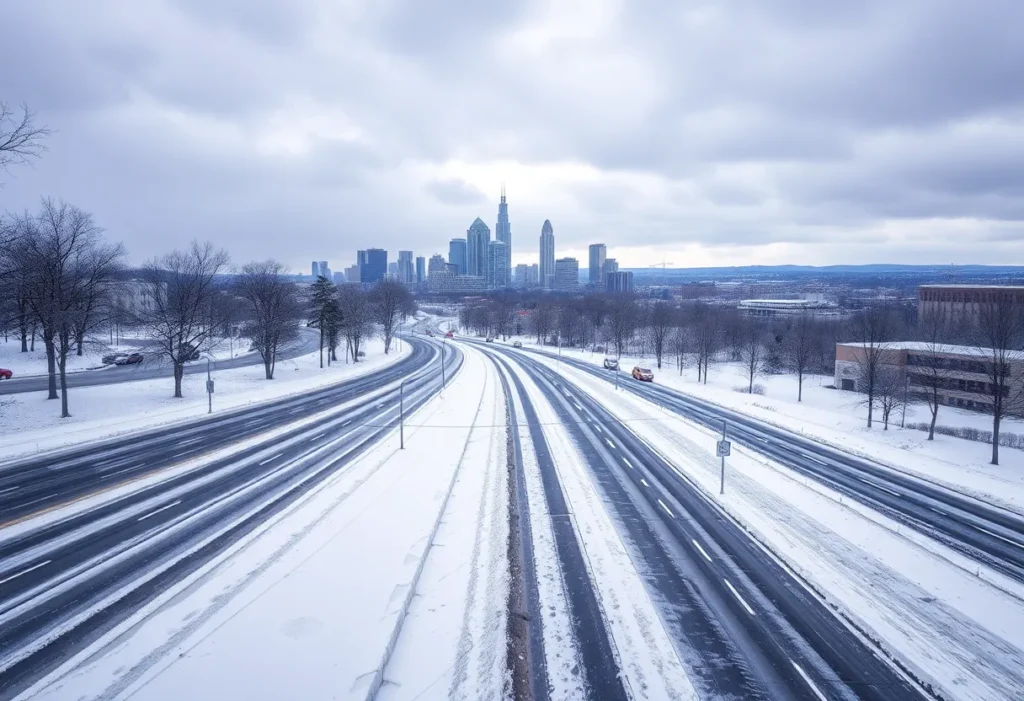 Winter storm in Charlotte with icy streets