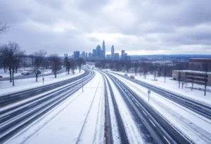 Winter storm in Charlotte with icy streets