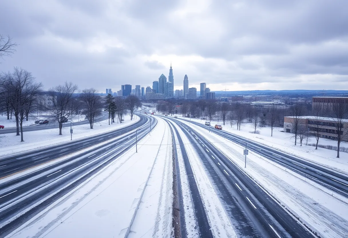 Winter storm in Charlotte with icy streets