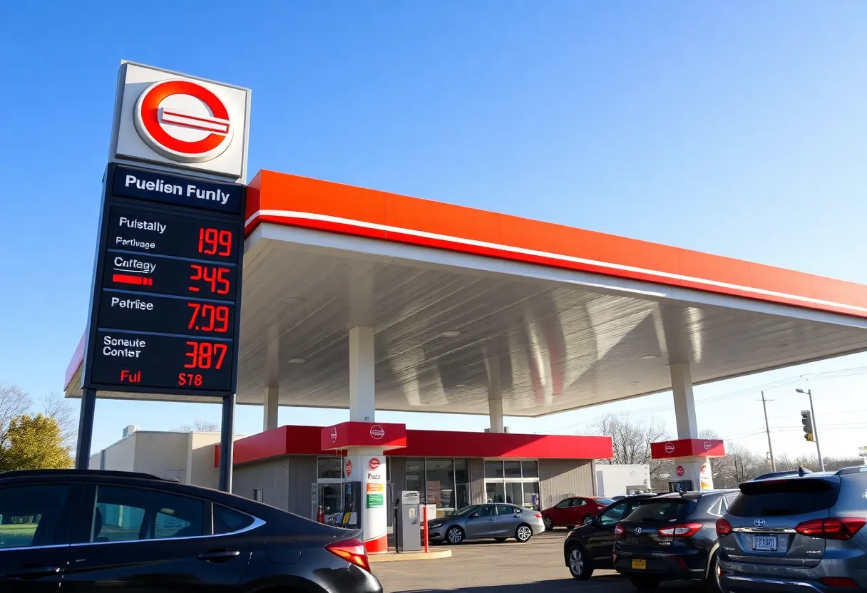 Exterior view of a gas station in Charlotte showcasing gas prices.