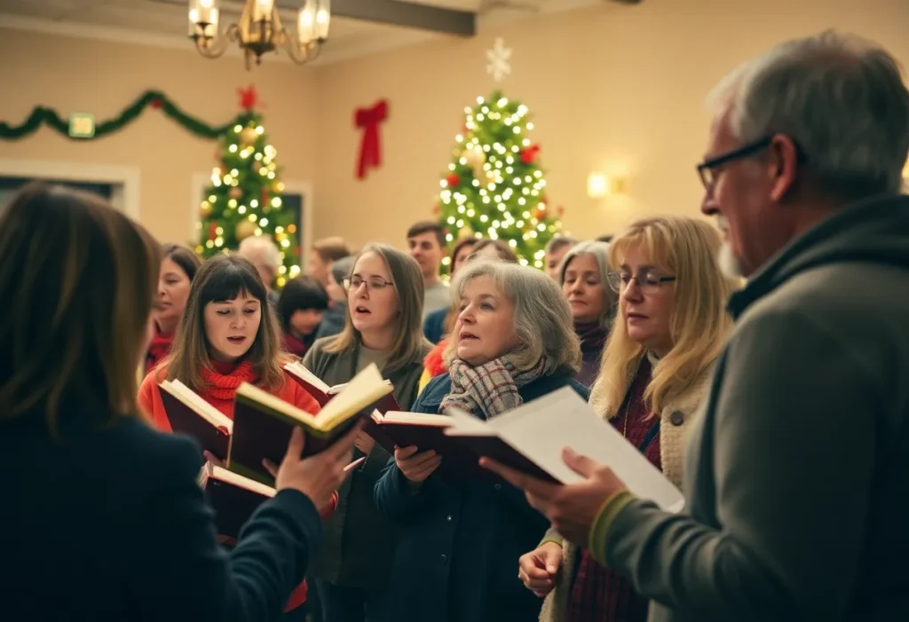 Community gathering celebrating Christmas with carols