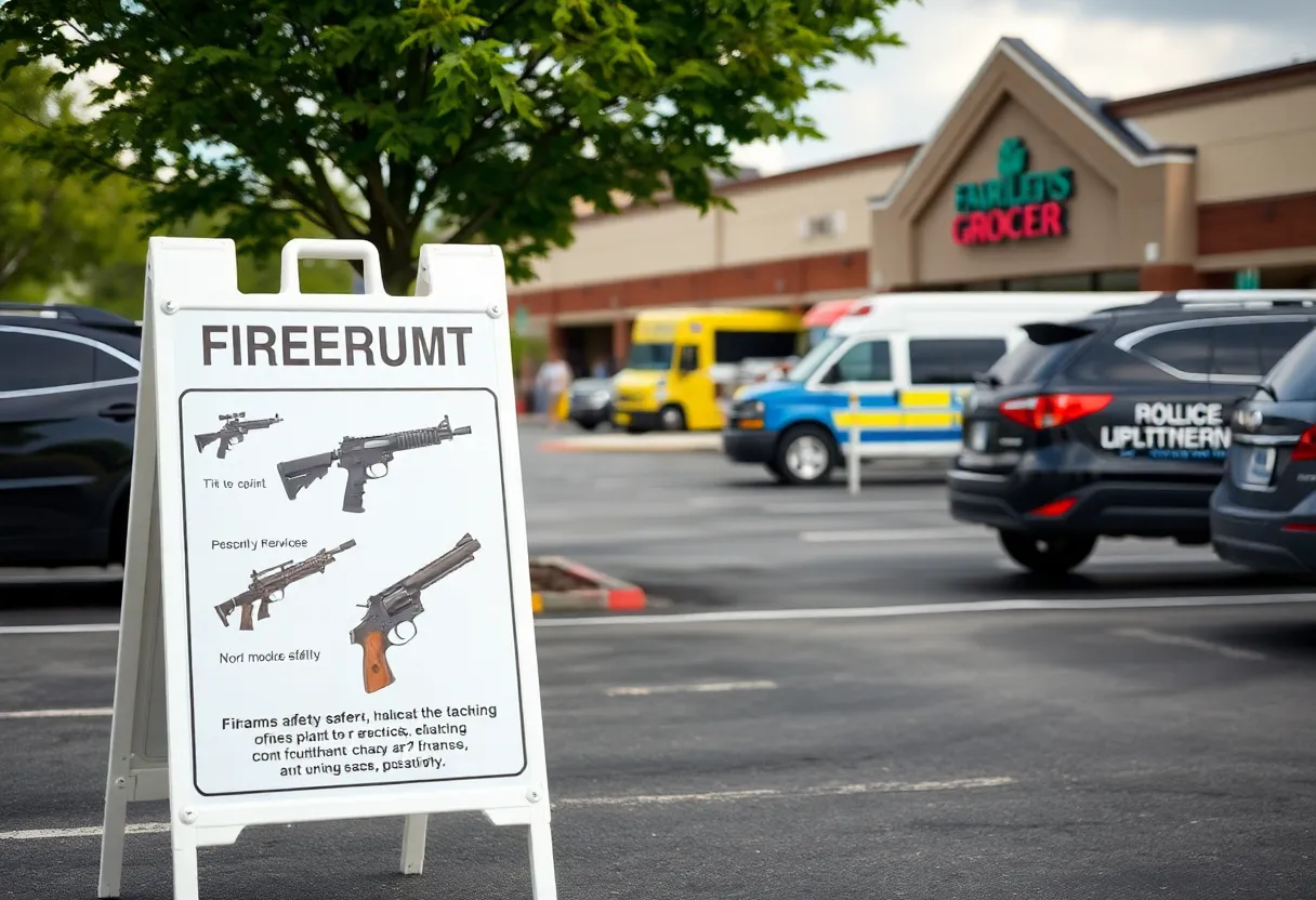 Emergency services in the Food Lion parking lot after an accidental shooting incident.