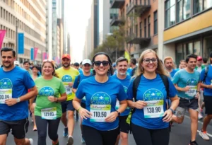 Participants running together during Winnipeg's Running Day event for charity.