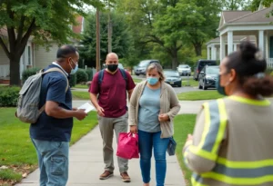 People in a neighborhood collaborating for community safety.