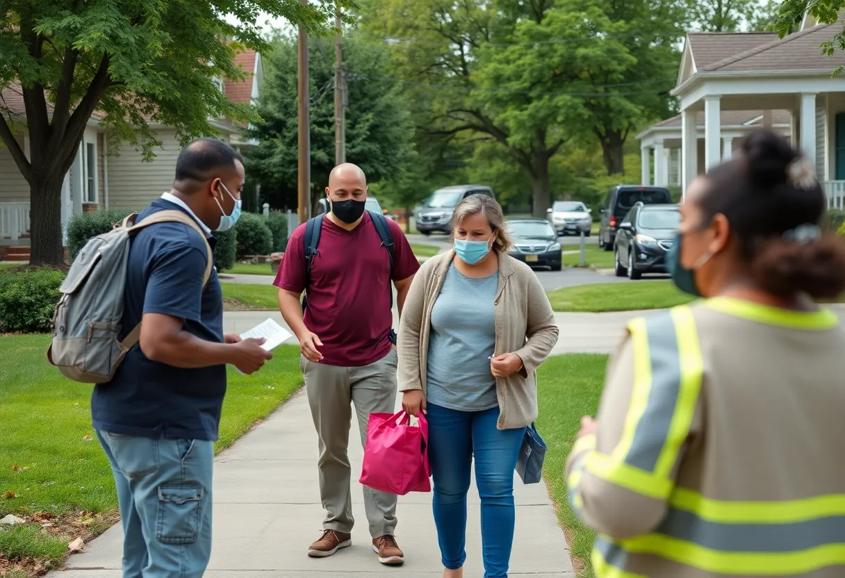 People in a neighborhood collaborating for community safety.