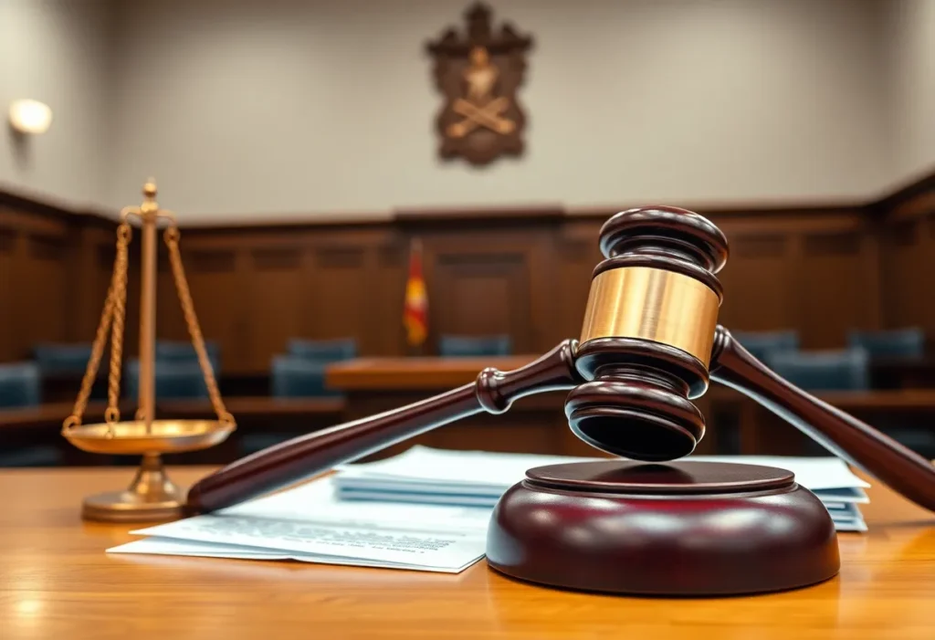 Depiction of a courtroom representing justice in child sexual abuse cases.