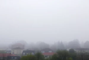 A view of Rock Hill engulfed in dense fog