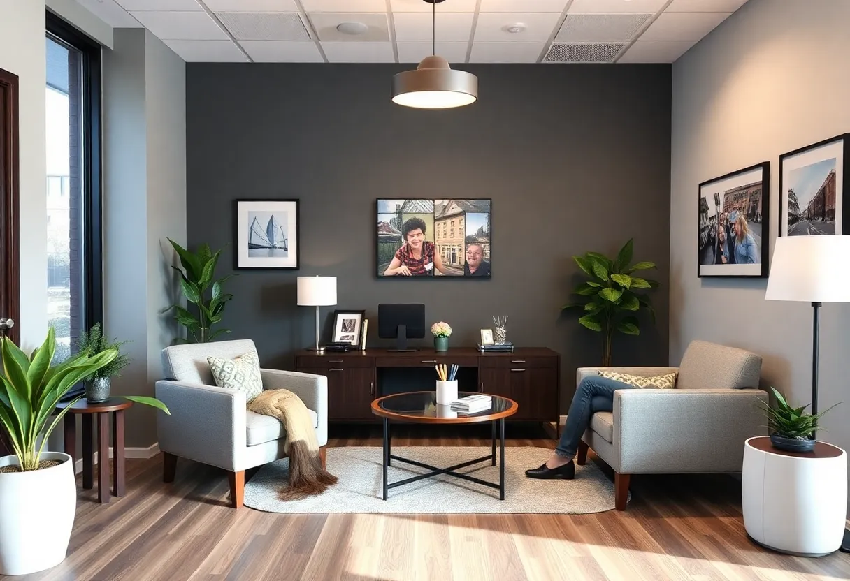 Financial advisors in a modern office discussing plans