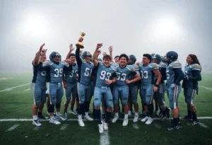 Folsom Bulldogs celebrating their championship win on the field.