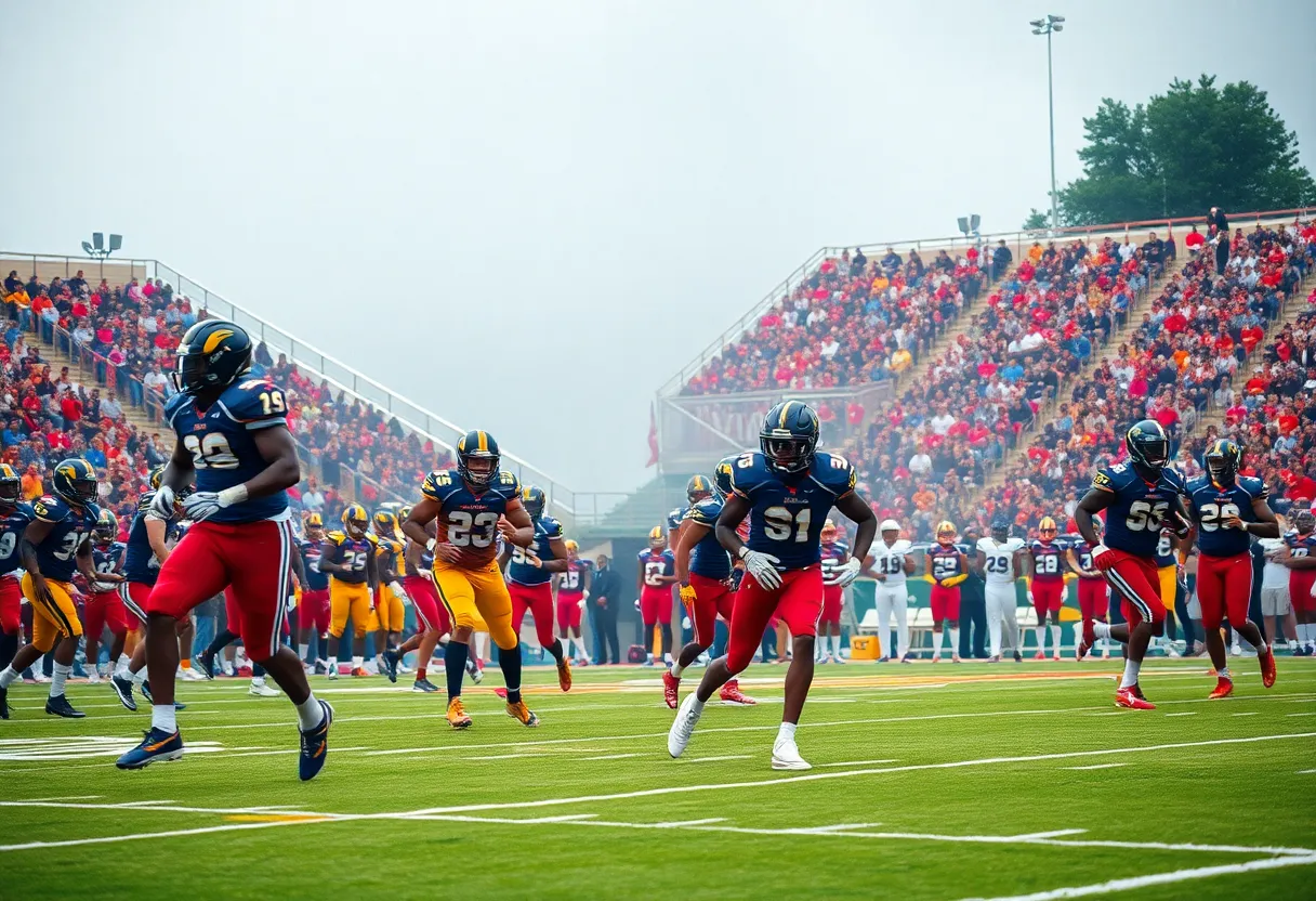 Exciting HBCU football game with players and fans