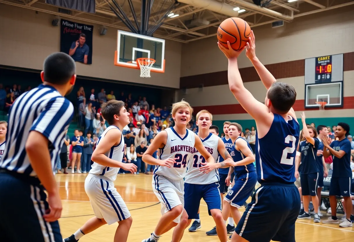 High school basketball teams competing during a game in Rock Hill.