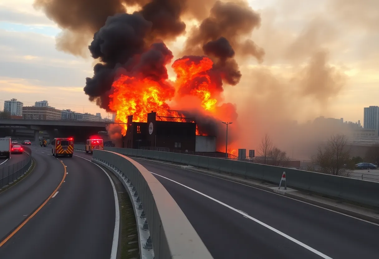 Structure fire along Wisconsin Highway 33 with emergency responders