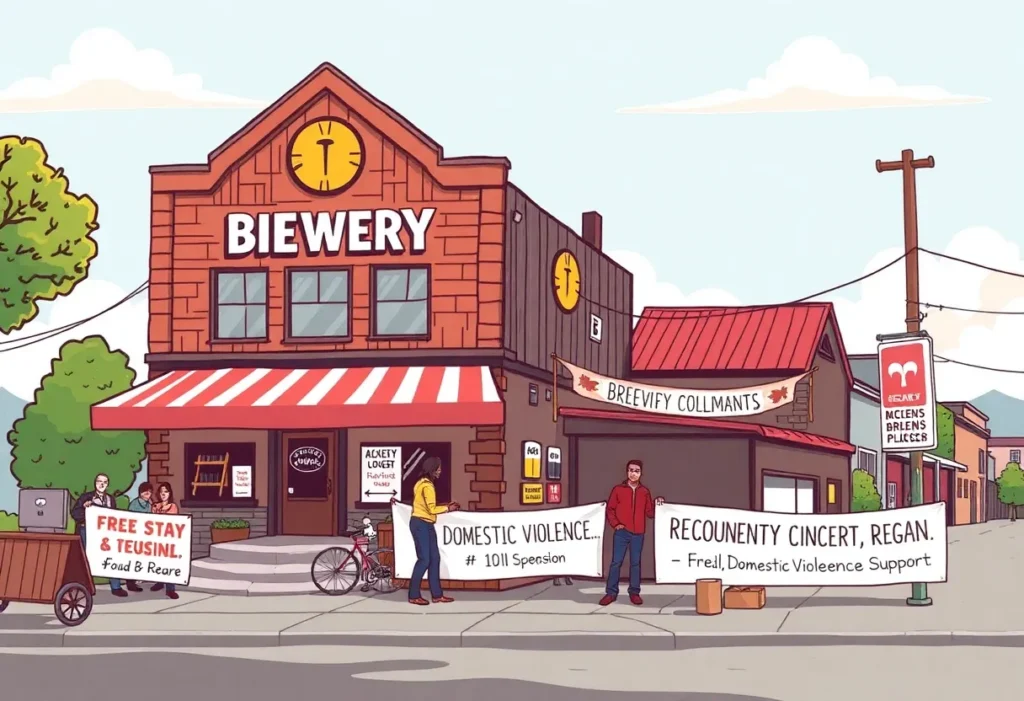 Community support for domestic violence victims at a local brewery.